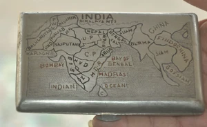 Vintage Brass India Old Map & Bird Engraved Cigarette Box/Case - Picture 1 of 7