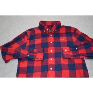 Vineyard Vines Whale Dress Shirt Boys Teens Size Large 16 Cotton Blue Red Plaid - Picture 1 of 5