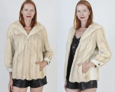 Gabardina de Visón Rubio Neiman Marcus De Colección Mod Espía Real Cuello Marinero Chaqueta Foto 1 de 4