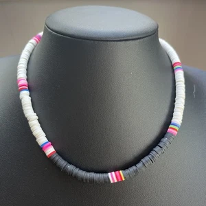 Heishi Style Chocker Necklace Rubber Disc Beads Boho Beach Retro - Picture 1 of 5