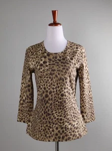 J. MCLAUGHLIN $158 Smooth Stretch Leopard Print Signature Tee Top Size Medium - Picture 1 of 6