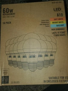 60-Watt Equivalent A19 Non-Dimmable LED Light Bulb 3 CCT (16-Pack) - Picture 1 of 2