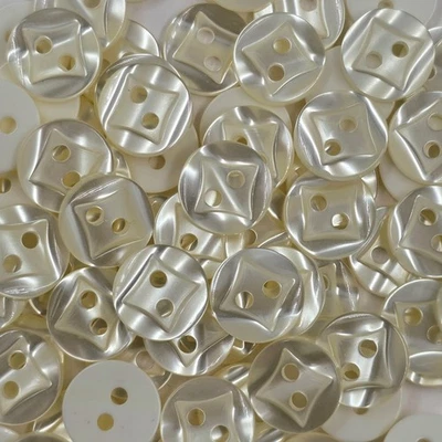 100 X Ivory Glossy Buttons 11mm 2 Holes Resin Button Crafts Sewing Coats Diamond - Image 1 of 4