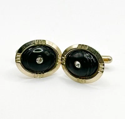 Gemelos marcados con o M en círculo vintage para hombre negros con centro de joyas transparente Foto 1 de 4