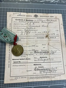 VINTAGE WW1 ANZAC GREAT WAR CIVILISATION MEDAL CERTIFICATE DISCHARGE HARRINGTON - Bild 1 von 10