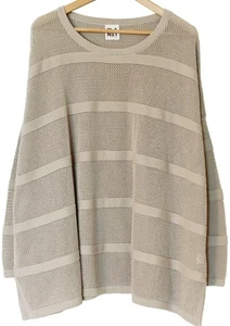 PLANET by Lauren G Pima Cotton Open Knit HOLEY STRIPED SWEATER in Fawn O/S - Picture 1 of 3