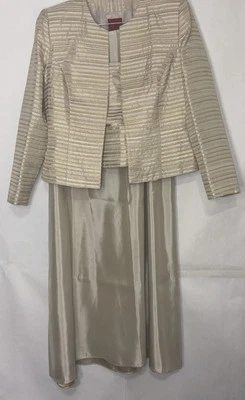 Formal MOB Event Long Dress Silver Gold Champagne 3 Piece JS Collections Sz 12 - Image 1 of 4