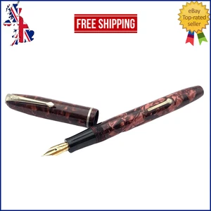 VINTAGE CONWAY STEWART 75 FOUNTAIN PEN IN ROSE MARBLE SPRINGY 14K GOLD FINE NIB - Picture 1 of 14