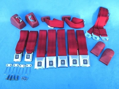1969-72 GTO, Chevelle, Cutlass, Impala, Cadillac Deluxe GM Logo Seat Belts - Red Foto 1 de 4