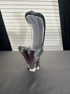 Vintage Art Glass Vase Flygsfors 8.75” Paul Kedelv Coquille Signed Purple Clear - Picture 1 of 22