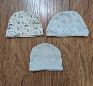 3er Set Neugeborene Baby Mützen, grau, Waldtiere, Elefanten - Bild 1 von 5