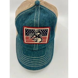Legendary Whitetails Snapback Navy Blue / Beige Hat American Flag Side Mesh - Picture 1 of 7