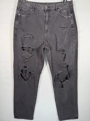 American Eagle Women High Waisted Mom Jeans Black Ripped Distressed 33x27"R12.5" - Image 1 of 4