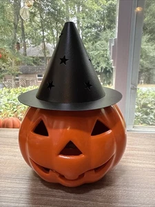 De Colección Russ Jack O Linterna Cerámica Tallada Calabaza Candelabro Sombrero de Bruja Taiwán - Imagen 1 de 8