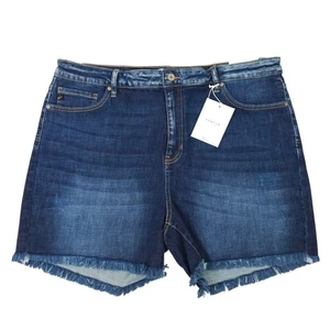 KanCan Denim Shorts Womens Size 3XL High Rise Dark Wash Stretch Frayed Hem NEW - Picture 1 of 19
