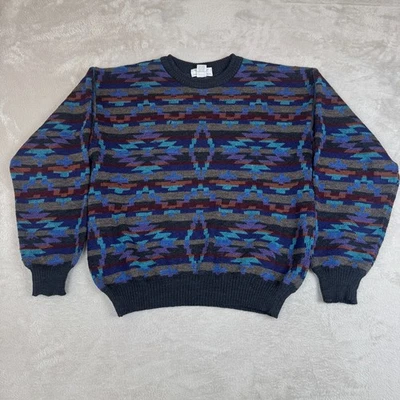 VTG Tricots St. Raphael Sweater Men L Purple Brown Preowned Aztec Pullover Flaws - Image 1 of 4
