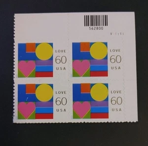 US Stamps Plate Block Scott #3658 60c LOVE - Geometric MNH. Free Shipping! - Picture 1 of 2