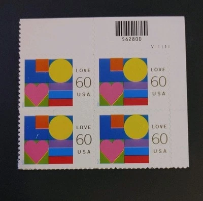 US Stamps Plate Block Scott #3658 60c LOVE - Geometric MNH. Free Shipping! - Image 1 of 2