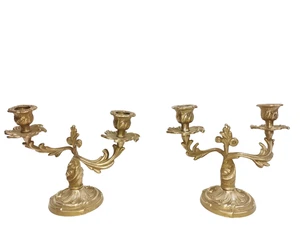 Paar Kerzenständer Kerzenständer 2-armig Bronze Louis XV Stil Rokoko Rocaille - Bild 1 von 10
