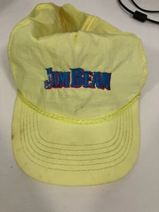 Vintage 90s JIM BEAM Neon Yellow Rope Snapback Trucker Hat Cap Adjustable - Picture 1 of 4