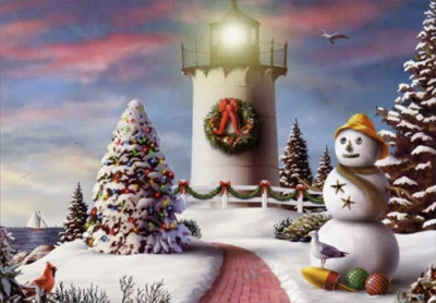 Red Path and Lighthouse Red Farm Studios Christmas Card