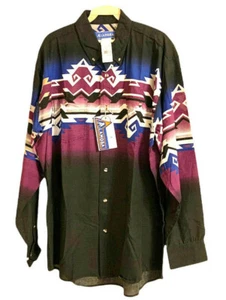 Alamosa Herren großes Westernhemd Vintage schwarz lila blau aztekisch langarmig - Bild 1 von 6