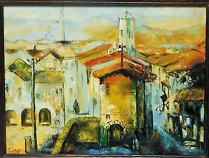 Vintage oil/canvas cityscape signed Fisk, mystery artist 12 x 16 - Picture 1 of 4