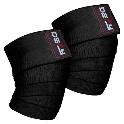 DEFY Weight Lifting Knee Wraps Fitness Training Straps Power Lifter Gym BLACK - Image 1 of 4