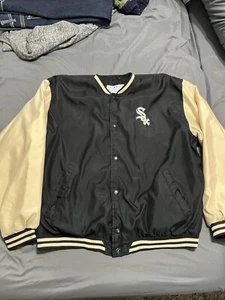 Vintage 90s Chicago White Sox Reebok Varsity Jacket XL Black Off White Spell Out - Picture 1 of 18