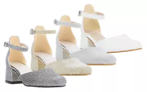 Zapatos de tacón bloque blancos con correa para el tobillo para niñas - ideales para todos los eventos formales - Imagen 1 de 28