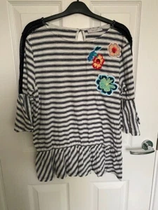 Per Una Marks and Spencer Top Size 14 Striped Pelplum Style Embroidered - Picture 1 of 6