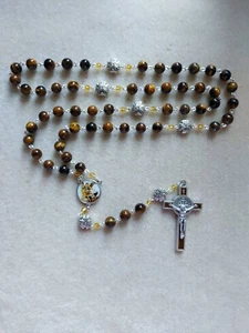 wunderschöner Tigerauge Halbedelstein katholischer Rosenkranz mit 8 mm Perlen - Bild 1 von 18