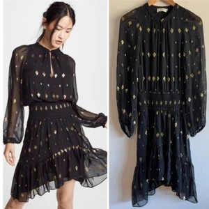 A.L.C. Sidney Long-Sleeve Metallic Flounce Silk Dress size 4 - Picture 1 of 14