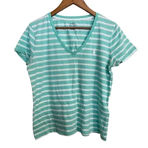 Polo Ralph Lauren Women Green Striped Embroidered Logo Short Sleeve TShirt Large - Picture 1 of 6