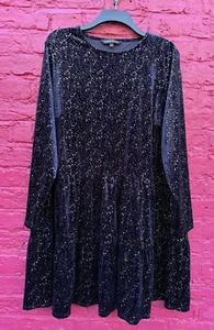 Capsule By Simply Be Blue Silver Party Christmas Velour Tiered Dress Size 26 - Picture 1 of 12