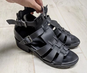 Mia Womens Gladiator Sandals Y2K Sz 7.5 Black Chunky Block Heel Lug Sole - Picture 1 of 12