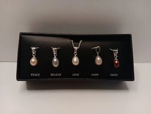 Necklace Gift Set in Box Pendants Interchangeable Faux Pearl  - Picture 1 of 4