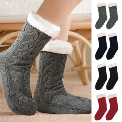 1 Pair Long Thicken Fleece Lined Socks Women Ladies Soft Warm Cozy Slipper Socks