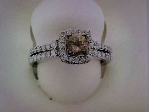 LeVian 14K White Gold Morganite G-H SI1 Chocolate Diamond 1.33 ct Ring Size 6.75
