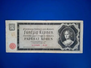 Banknotes WW2 Chekoslavakia 1940 (vF+)50 korun. - Picture 1 of 2