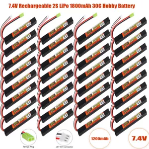 1800mAh 7.4V LiPo Stick Battery 30C Mini Tamiya Plug & JST XH for Airsoft US NEW - Picture 1 of 96