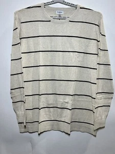 Men's Striped Big & Tall Regular Fit Crewneck Sweater Goodfellow & Co Ivory 4XB - Picture 1 of 2