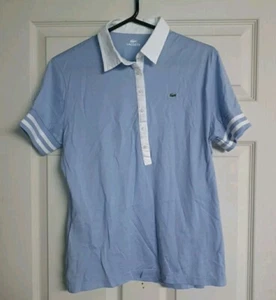 Lacoste Womens Polo Shirt Blue & White Size 42 UK Size 14 - Picture 1 of 16