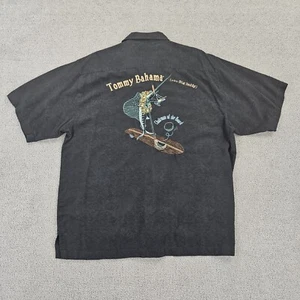 Tommy Bahama Silk Shirt Men's Large "Big Daddy" Black Hawaiian Button Up HOLE - Picture 1 of 11