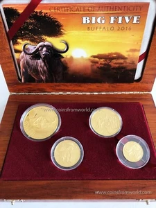 Juego de 4 monedas de oro a prueba de búfalo serie Big Five 2016 de 8.500 francos de Camerún - Imagen 1 de 12