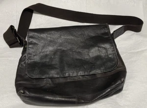 eBags Laptop Messenger Bag Chocolate Brown Leather Lined Pockets EUC - Picture 1 of 17