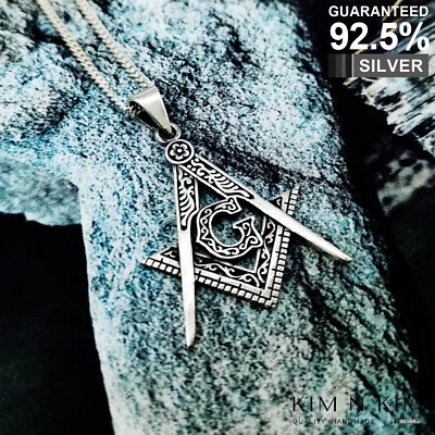 925 Sterling Silver Masonic Square & Compass Pendant Medal Fob ✔️Solid✔️Quality - Image 1 of 4