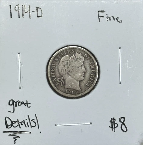 1914 D Barber Dime Fine -Strong Barber Dime Cover