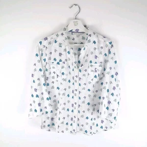 Laura Ashley Womens Shirt White UK 8 Long Sleeve Butterfly Print Pockets - Picture 1 of 20