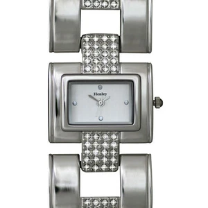 Henley Ladies Rectangular Silver Tone Bracelet Watch, Square & Circular Crystals - Picture 1 of 1